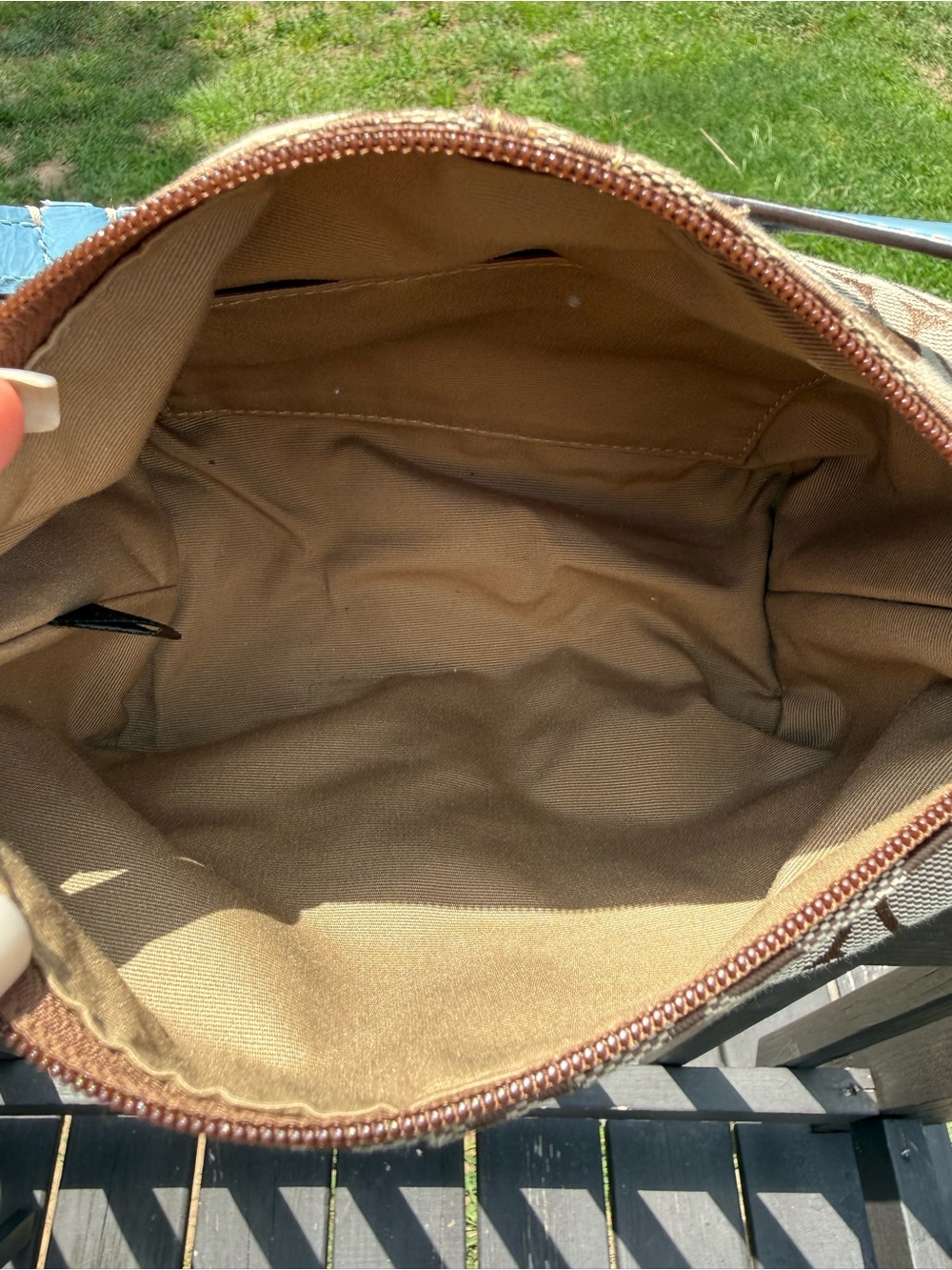 Coach Signature Canvas Small Shoulder Bag in Brown with Light Blue Accent - Picture 6 of 7